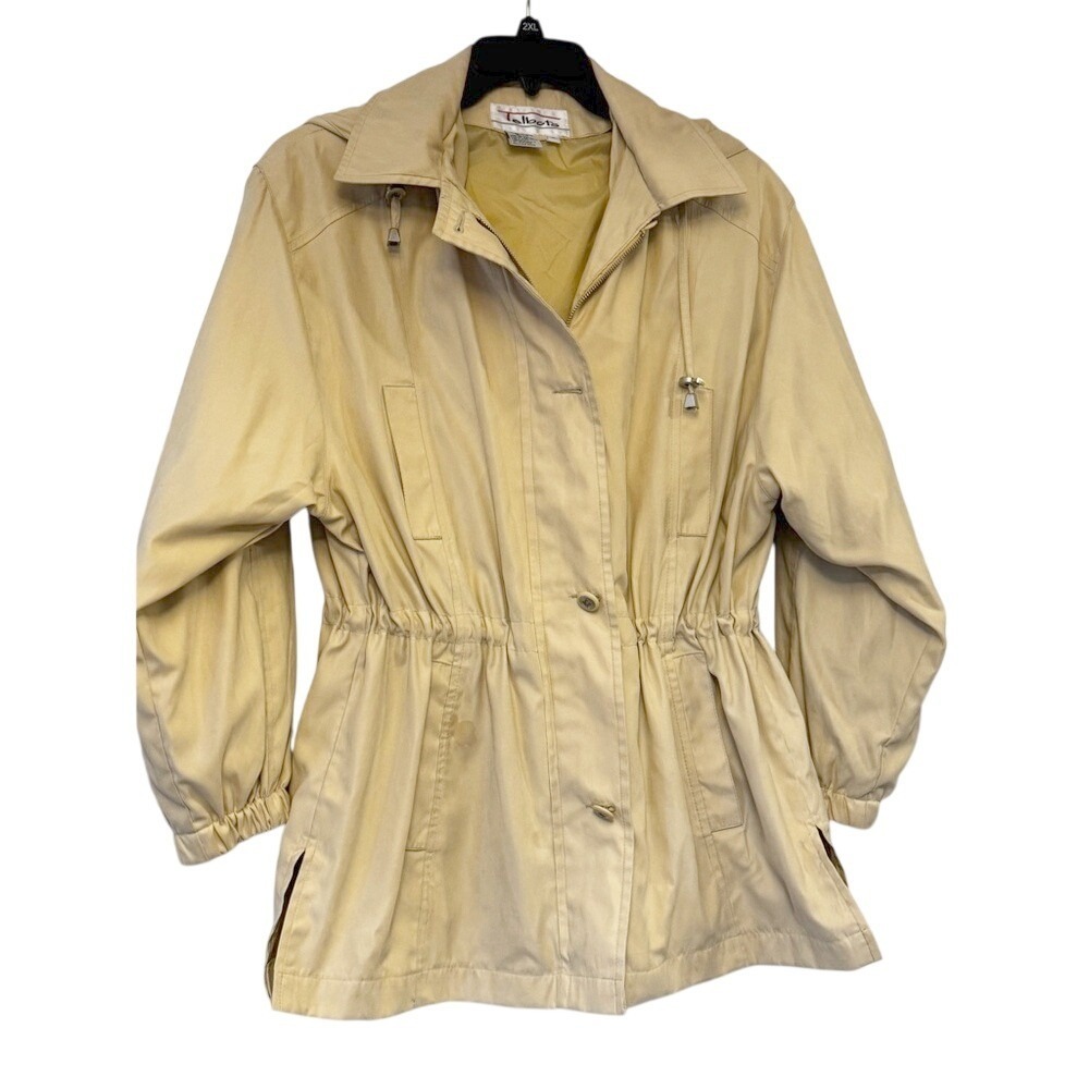 Talbots Tan Khaki Anorak Jacket Cinched Waist Hooded Utility Coat XL